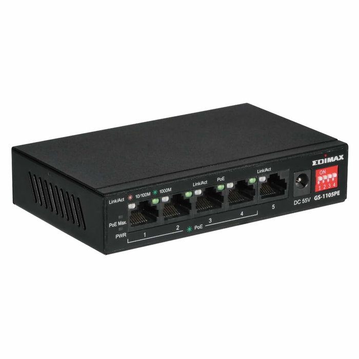 Edimax GS-1105PE Switch 5 Puertos Gigabit PoE+ de Largo Alcance Edimax GS-1105PE Switch 5 Puertos Gigabit PoE+ de Largo Alcance
