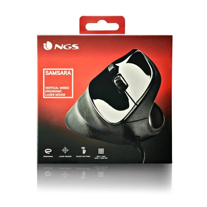 NGS SAMSARA Ratón Ergonómico Vertical para Mano Derecha, Silencioso, Laser, 3200 DPI, USB Tipo A, Negro