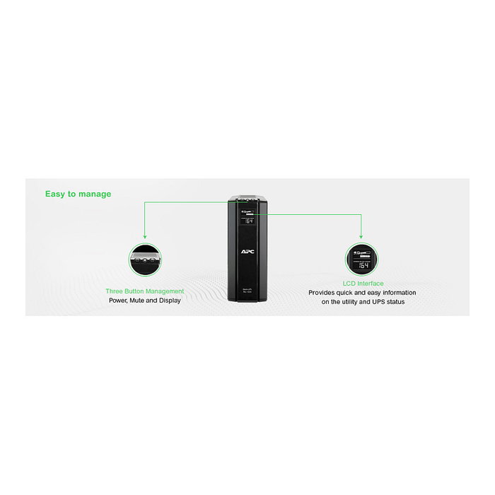 APC Back-UPS Pro 1500 BR1500G-GR - SAI Regulador 1500VA / 865W, Salida Senoidal, 6 Tomas, LCD, USB - 230V para Europa