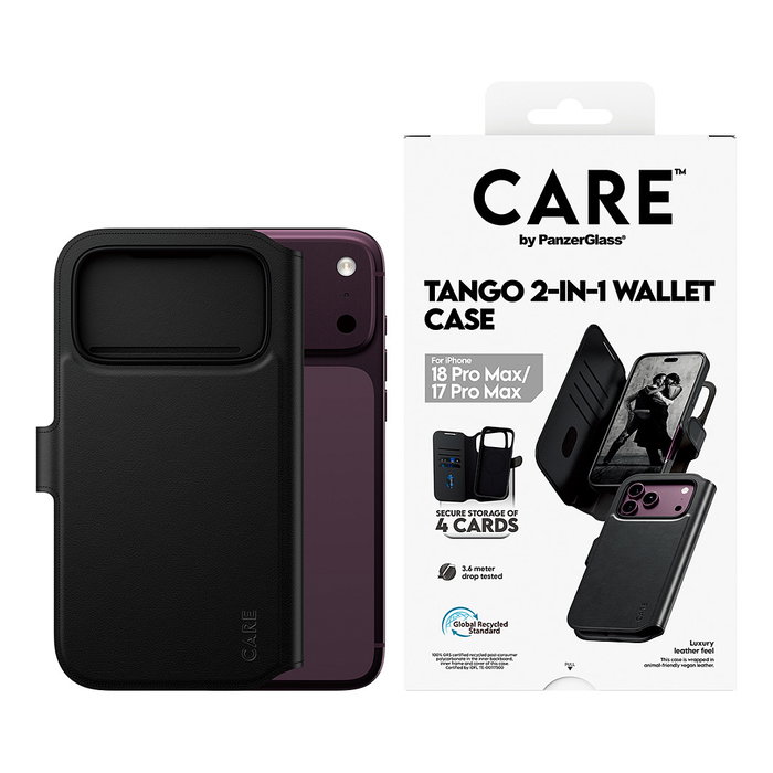 PanzerGlass CARE™ Tango 2-in-1 Wallet Case Black con MagSafe para iPhone 18 Pro Max | 17 Pro Max
