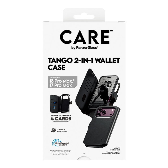 PanzerGlass CARE™ Tango 2-in-1 Wallet Case Negro con MagSafe para iPhone 18 Pro Max y 17 Pro Max PanzerGlass CARE™ Tango 2-in-1 Wallet Case Negro con MagSafe para iPhone 18 Pro Max y 17 Pro Max
