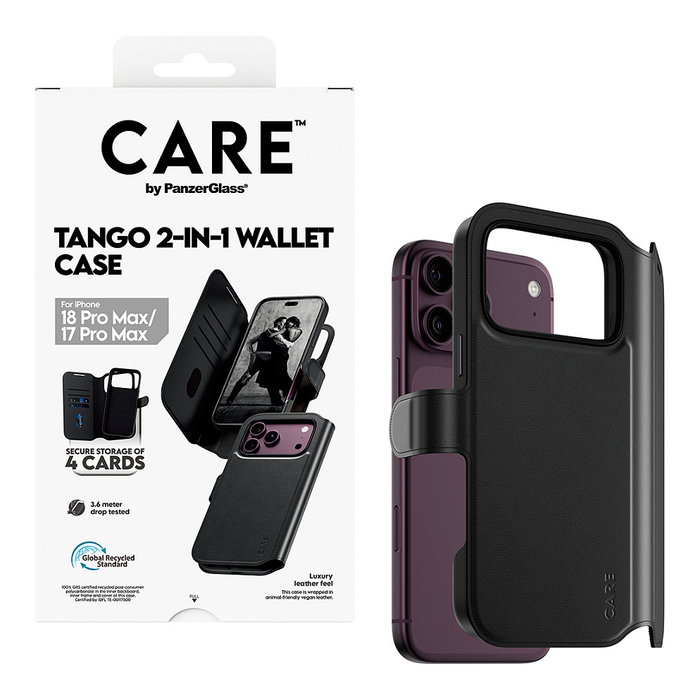 PanzerGlass CARE™ Tango 2-in-1 Wallet Case Black con MagSafe para iPhone 18 Pro Max | 17 Pro Max
