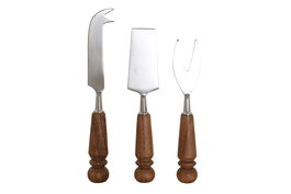 DKD Home Decor Cuchillo para Queso Plateado Natural Inox/Acacia, Set de 3 Piezas, 1.5 x 18.5 x 2.75 cm