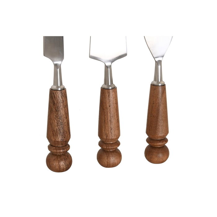 DKD Home Decor Set de 3 Cuchillos para Queso en Acero Inoxidable y Acacia