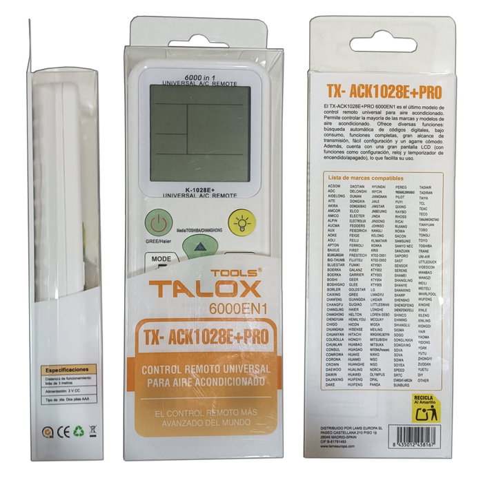 TALOX Mando a distancia aire acondicionado universal TX-ACK1028E TALOX Mando a distancia aire acondicionado universal TX-ACK1028E