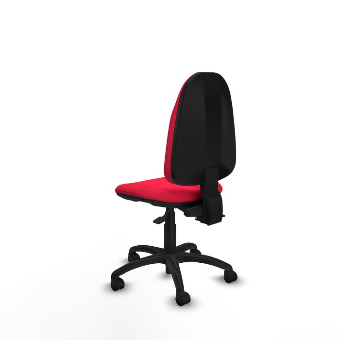 Silla de oficina Algarra con mecanismo Asincro tapizada con Tela color Rojo. Equipada con Base poliamida negra, Sin brazos y Ruedas de nailon 50 mm