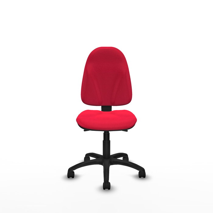 Silla de oficina Algarra con mecanismo Asincro tapizada con Tela color Rojo. Equipada con Base poliamida negra, Sin brazos y Ruedas de nailon 50 mm