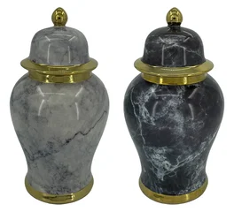 DKD Home Decor Tibor de Porcelana Simil Mármol 22x22x42 cm