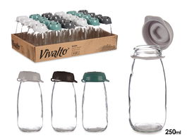 Vivalto Botella de Cristal 250 ml con Surtido de 3 Colores, Vidrio y Plástico, 5x6x14 cm (Set de 24)