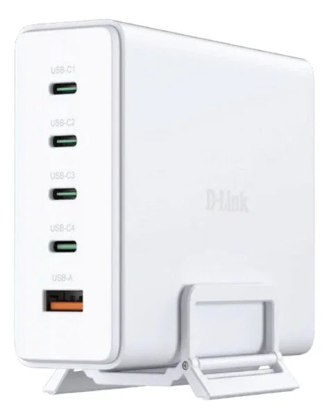 D-Link DCF-241 Cargador de sobremesa GaN 240W, 4 Puertos USB-C + 1 USB-A, Quick Charge, PD 3.1, Carga rápida, Blanco, Universal 110-240V