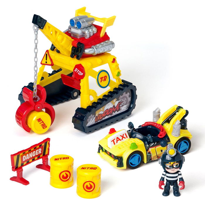 Magic Box T-Racers PTRSD014IN10 Turbo Crane Challenge Juguete Interactivo con Grúa Motorizada, Vehículo Exclusivo y Más de 500 Combinaciones para Niños +3 Años