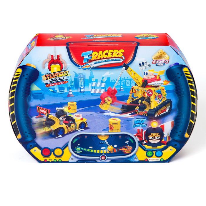 Magic Box T-Racers PTRSD014IN10 Turbo Crane Challenge Juguete Interactivo con Grúa Motorizada, Vehículo Exclusivo y Más de 500 Combinaciones para Niños +3 Años