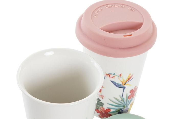 DKD Home Decor Mug Tropical Colección Tropic Garden Multicolor 10 x 14 x 10 cm (6 Unidades) Porcelana y Silicona 400ml