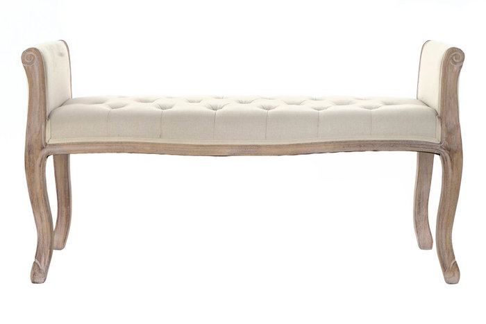 DKD Home Decor Descalzadora Tradicional Beige Natural Lino y Rubberwood 109 x 45 x 60 cm (2 Unidades)