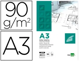 Liderpapel Bloc Papel Vegetal Encolado Din A3 297x420mm 90gr 50 Hojas