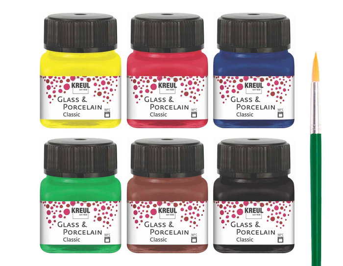 Kreul Set de 6 Pinturas para Porcelana 160ºC Brillante de 20ml