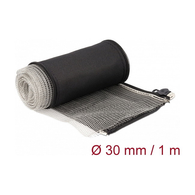 DeLOCK Funda trenzada de protección EMI con cremallera, 1 m x 30 mm, Negro