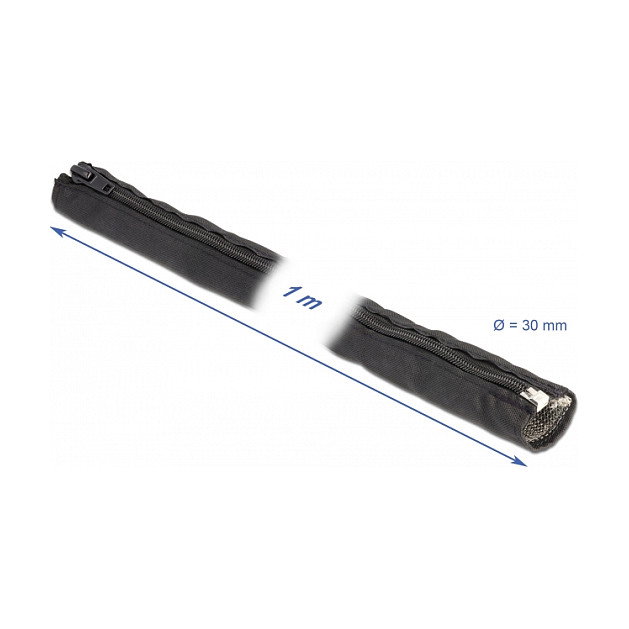 DeLOCK Funda trenzada de protección EMI con cremallera, 1 m x 30 mm, Negro