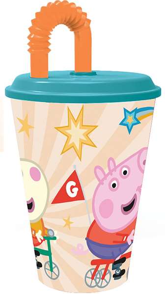 Peppa Pig - Vaso con Paja Easy 430 ml, Colección Kindness Counts, para Bebidas, Material PP y PE, Apto para 3+ Años