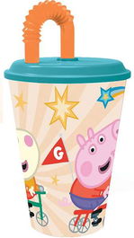 Peppa Pig - Vaso con Paja Easy 430 ml, Colección Kindness Counts, para Bebidas, Material PP y PE, Apto para 3+ Años