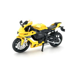 Deqube D00400 Coches en Miniatura a Escala 1:18 con Sistema Pull-Back, Réplica Detallada de Yamaha YZF-R1 Amarillo para Colección y Juego