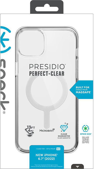 Speck Presidio Perfect Clear + Ms Funda para iPhone 14 Plus y 15 Plus con MagSafe, Transparente