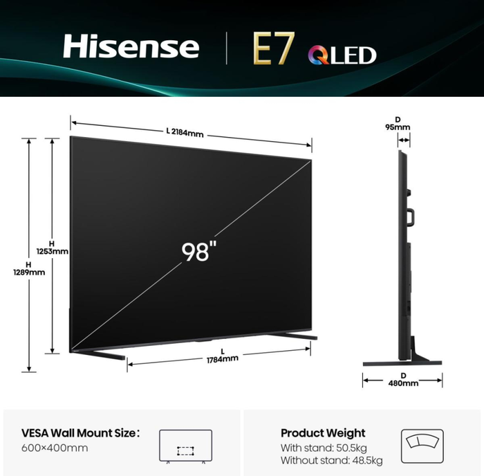 Smart TV Hisense 98E7Q 98" 4K Ultra HD LED HDR QLED