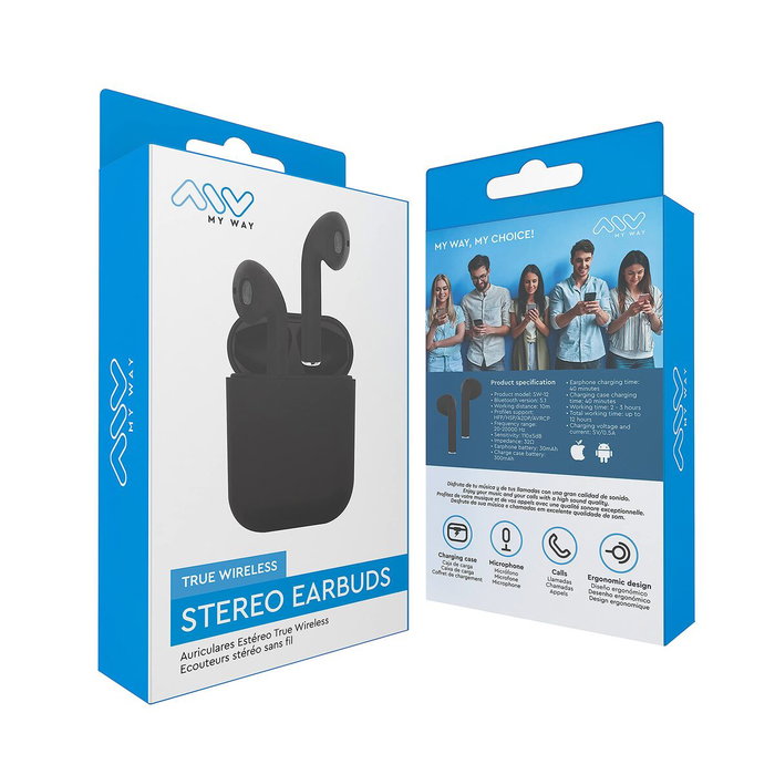 myway auriculares estéreo Bluetooth touch control negros