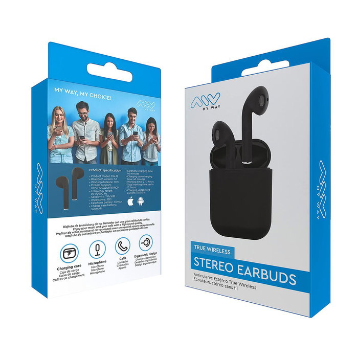 myway auriculares estéreo Bluetooth touch control negros