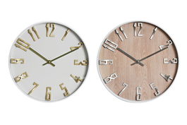 DKD Home Decor Reloj de Pared Scandi Blanco Natural 4 x 30 x 30 cm (2 Unidades)