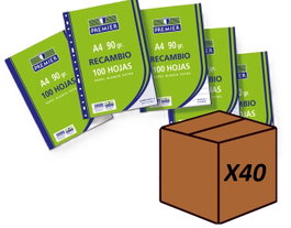 MANIPULADOS ZORRILLA Pack 40u Recambio A4 100h 4 Taladros 90g Cuadrícula 4x4 Premier