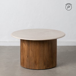 Mesa Centro Natural-Crema Mármol/Madera 76 X 76 X 45 cm