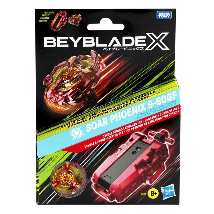 HASBRO Beyblade X Set Premium Lanzador Con Cuerda Soar Phoenix 9-60GF Tipo Ataque Derecha Edad +8 Años