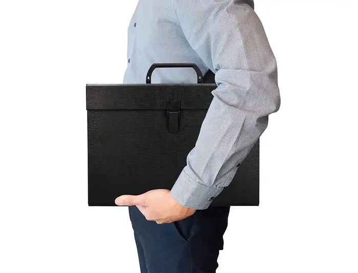 Liderpapel Maletín con fuelle y asa, 19 departamentos, negro
