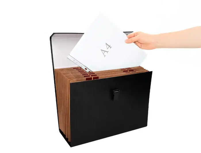 Liderpapel Maletín con fuelle y asa, 19 departamentos, negro