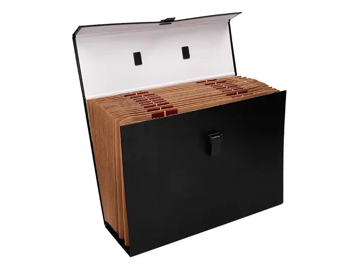 Liderpapel Maletín con fuelle y asa, 19 departamentos, negro