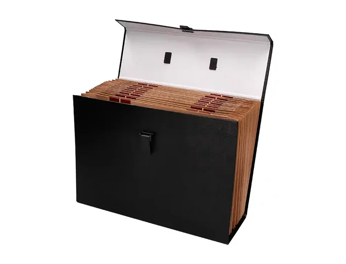Liderpapel Maletín con fuelle y asa, 19 departamentos, negro