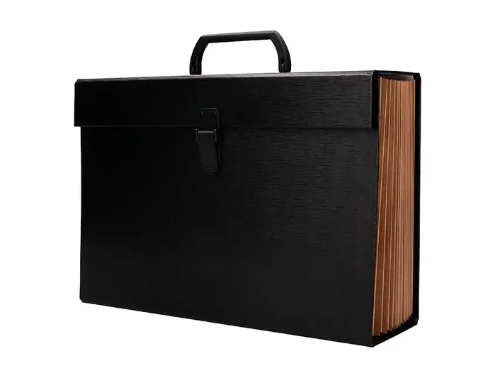 Liderpapel Maletín con fuelle y asa, 19 departamentos, negro