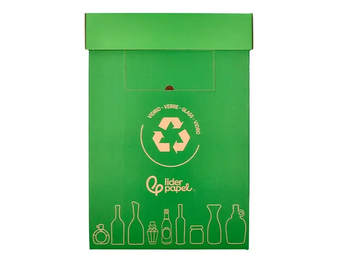Liderpapel Contenedor Papelera Reciclaje Vidrio Carton Reciclado 450x350x650 mm 70 Litros Verde