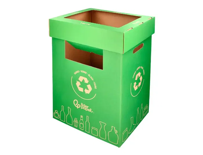 Liderpapel Contenedor Papelera Reciclaje Vidrio Carton Reciclado 450x350x650 mm 70 Litros Verde