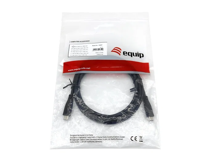 EQUIP Cable USB-C a USB-C 3A PD60W 0,3m Negro