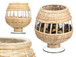 Giftdecor Portavela Copa Pequeño Vidrio Rattan 15 x 18 x 15 cm (Set de 6)