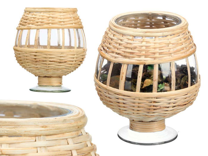 Giftdecor Portavela Copa Pequeño Vidrio Rattan 15 x 18 x 15 cm (Set de 6) Giftdecor Portavela Copa Pequeño Vidrio Rattan 15 x 18 x 15 cm (Set de 6)