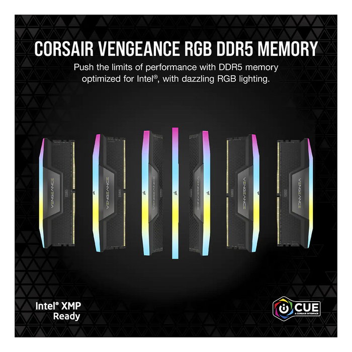Corsair Vengeance RGB RAM DDR5 32 GB (2x16GB) 6400 MHz CL32 Kit 288-pin DIMM Negro con Disipador Térmico y Retroiluminación RGB