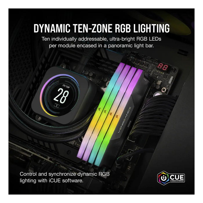 Corsair Vengeance RGB RAM DDR5 32 GB (2x16GB) 6400 MHz CL32 Kit 288-pin DIMM Negro con Disipador Térmico y Retroiluminación RGB