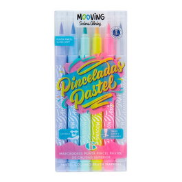 MOOVING Rotulador Fibra Punta Pincel Pastel Estuche de 6