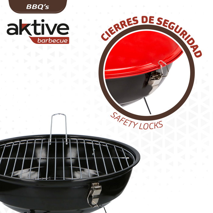 Aktive Barbacoa de carbón redonda con tapa rojo y negro