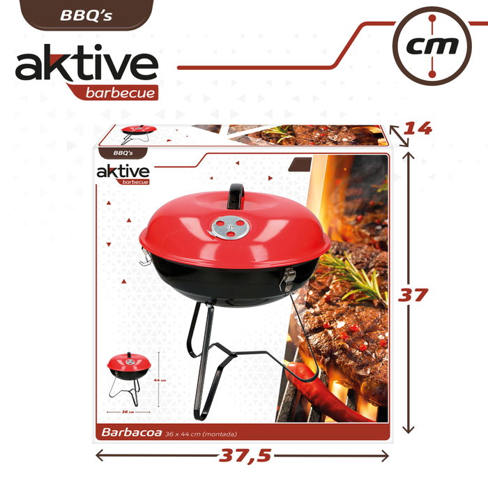 Aktive Barbacoa de carbón redonda con tapa rojo y negro