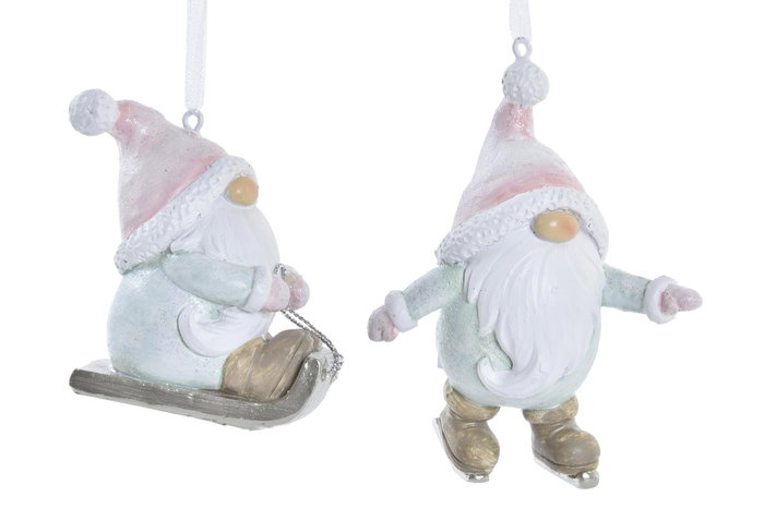 DKD Home Decor Decoracion Colgante Navidad Fantasia Blanco Rosa Resina 4 x 9.5 x 7 cm (8 Unidades)