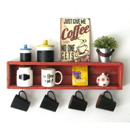 Hanah Home Raf212 Estantería de Cocina Bohemia Roja en Madera de Abeto 70x21x10 cm